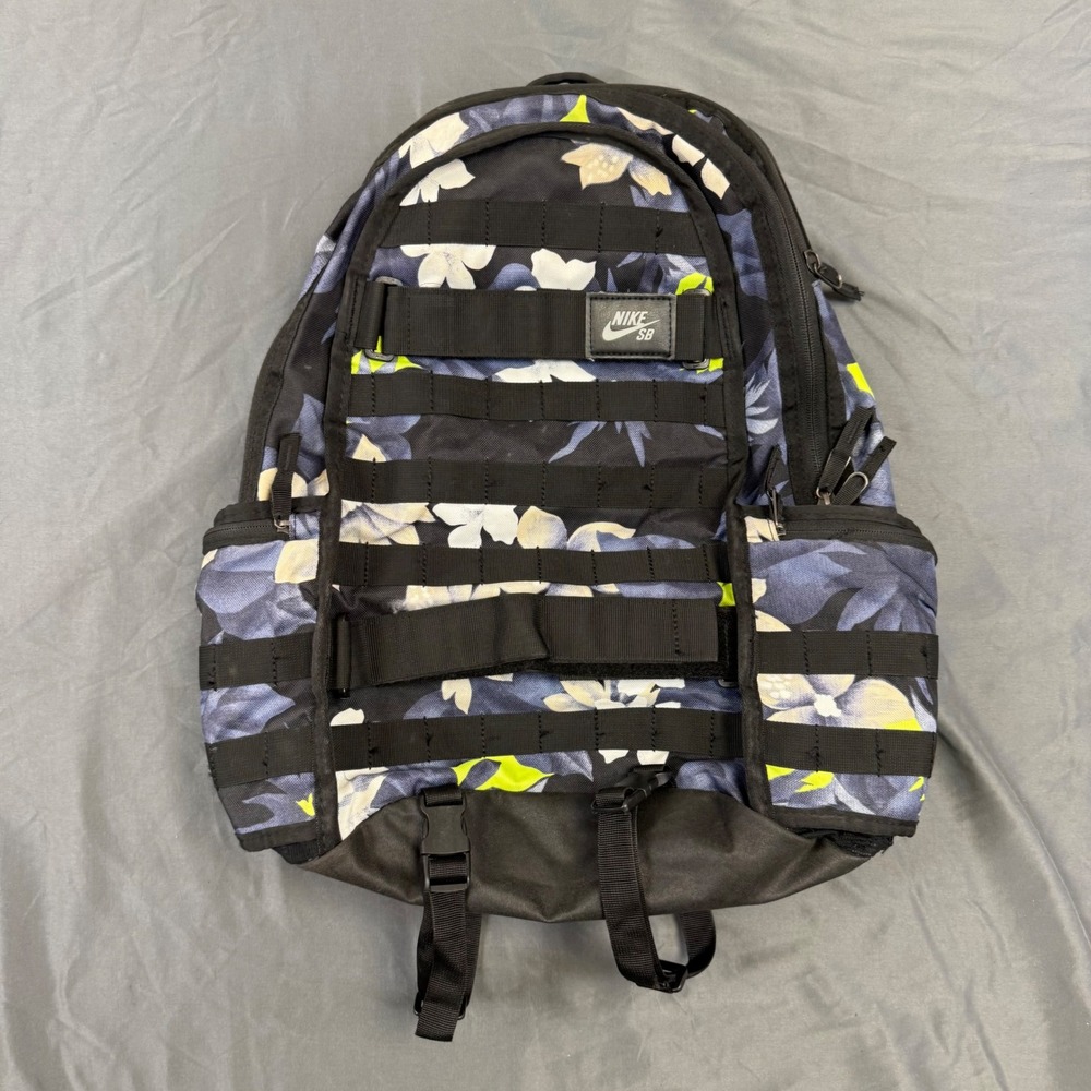 Nike SB RPM Backpack Floral Palm Print Skateboard Straps Black Blue BA5403-010